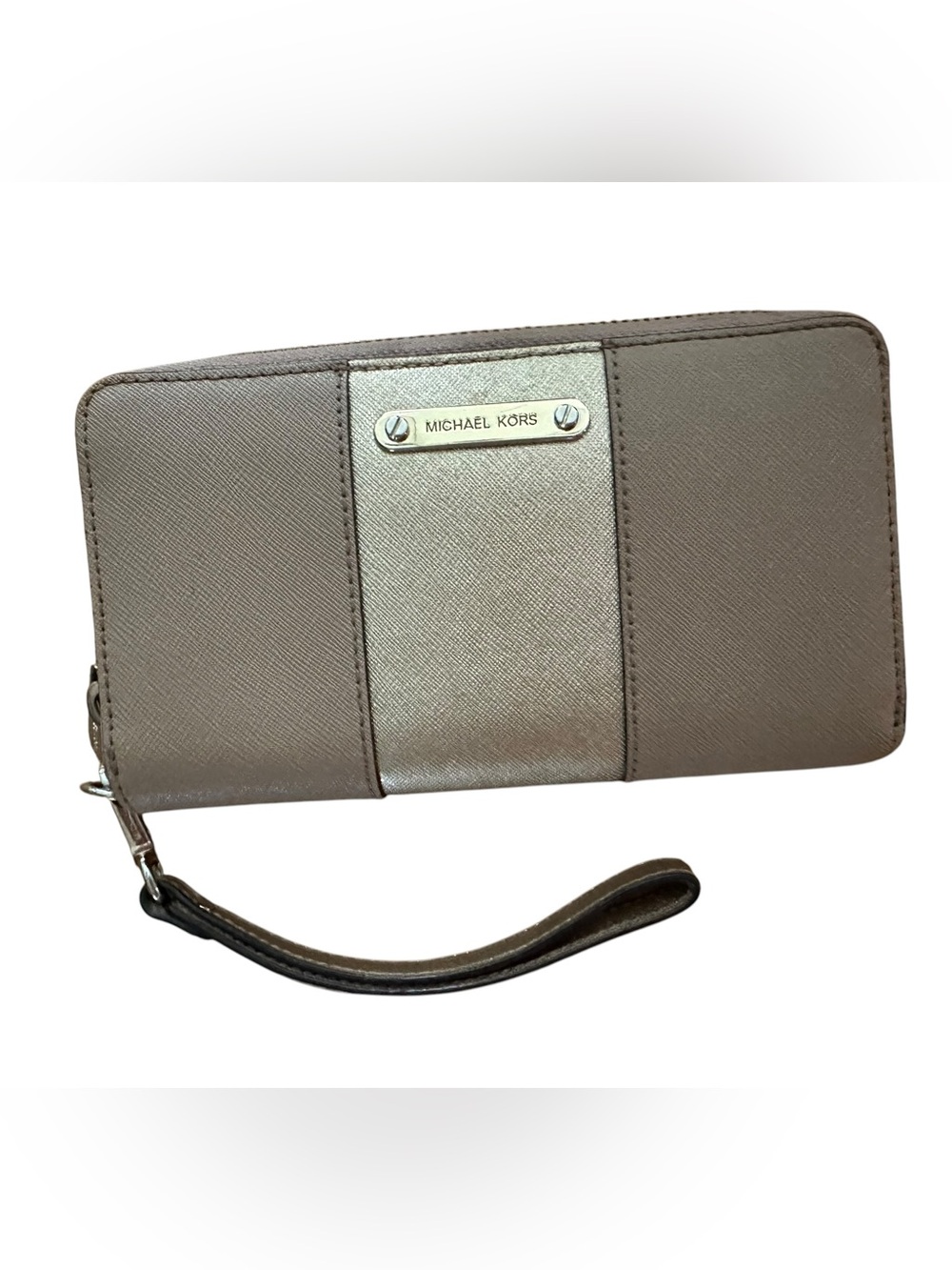 Michael Kors Taupe and Metallic Wristlet Wallet